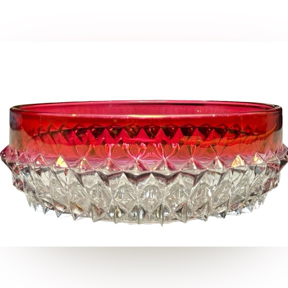 Vintage Diamond Point Ruby Flash glass Collectible Bowl